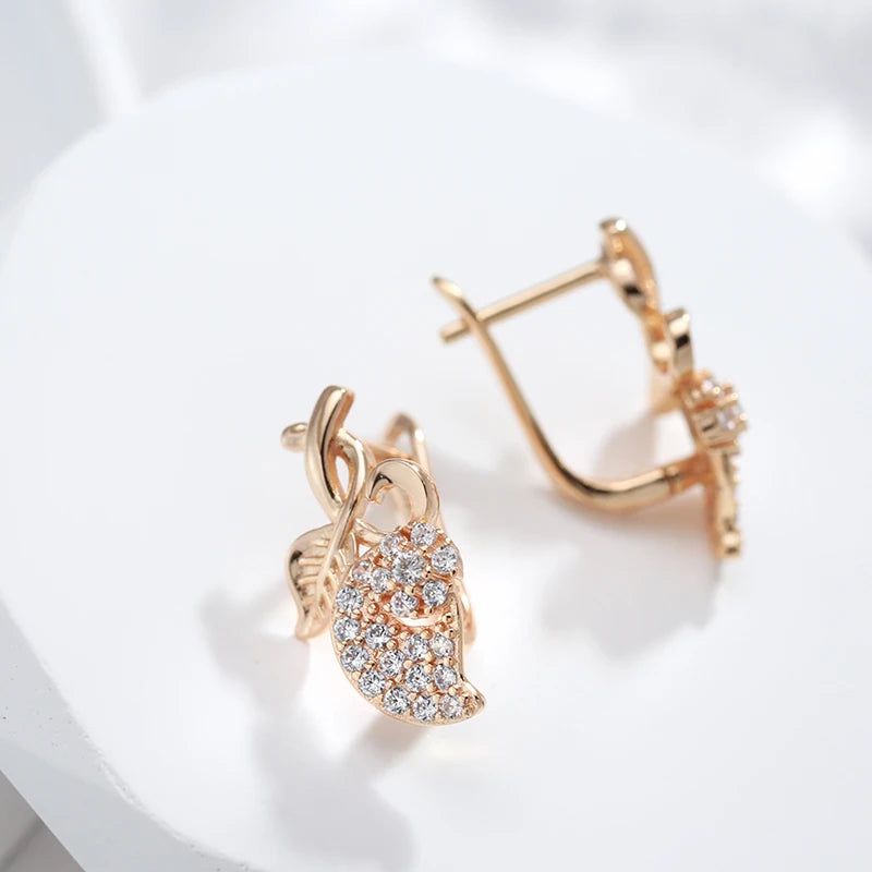 Stunning Rose Gold Floral Drop Earrings with Sparkling Zircon Crystals