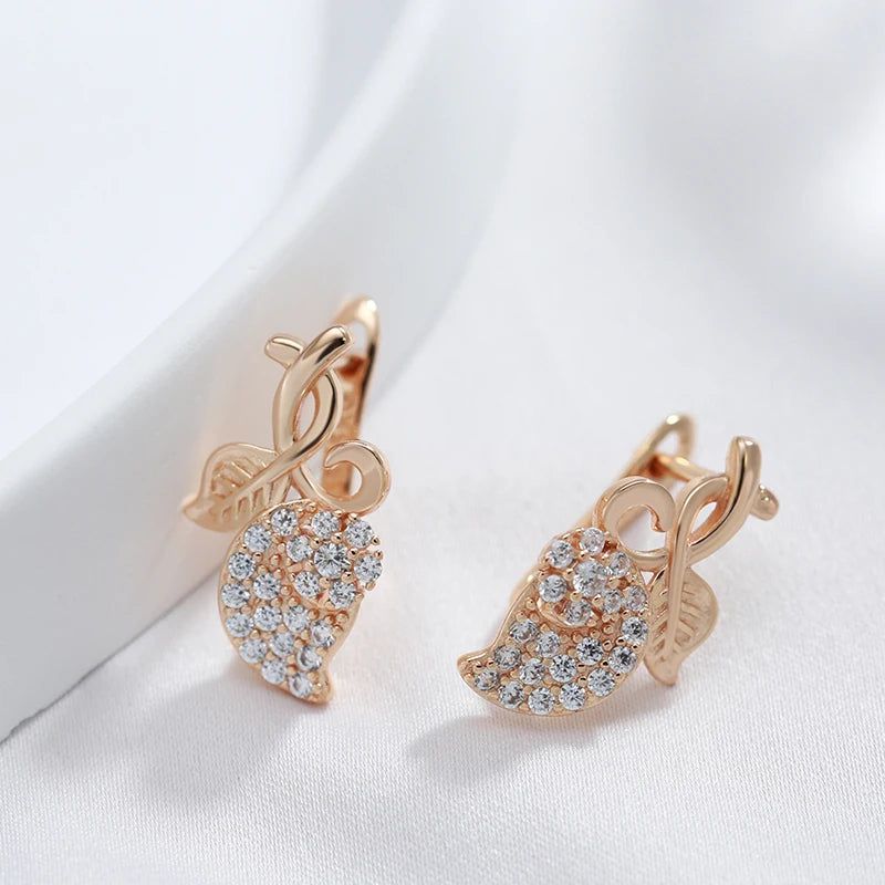 Stunning Rose Gold Floral Drop Earrings with Sparkling Zircon Crystals