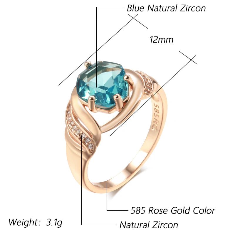 Stunning Vintage-Inspired Blue Zircon Cocktail Ring in 585 Rose Gold Finish