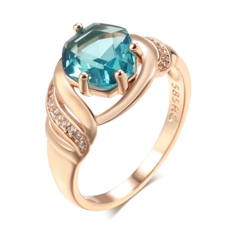 Stunning Vintage-Inspired Blue Zircon Cocktail Ring in 585 Rose Gold Finish