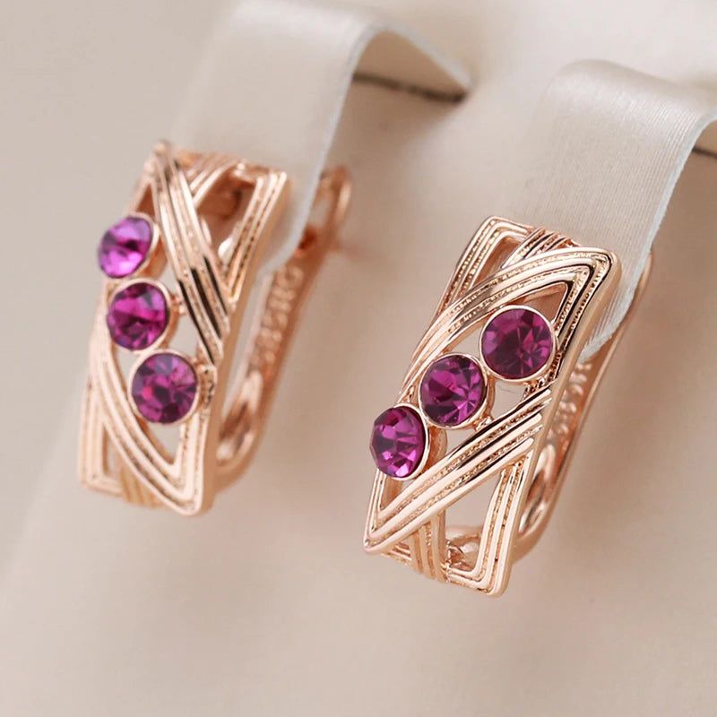 Stunning Vintage Red Zircon Square Drop Earrings in 585 Rose Gold Finish