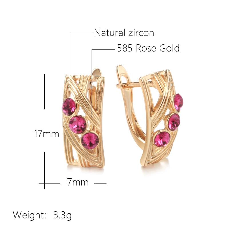 Stunning Vintage Red Zircon Square Drop Earrings in 585 Rose Gold Finish