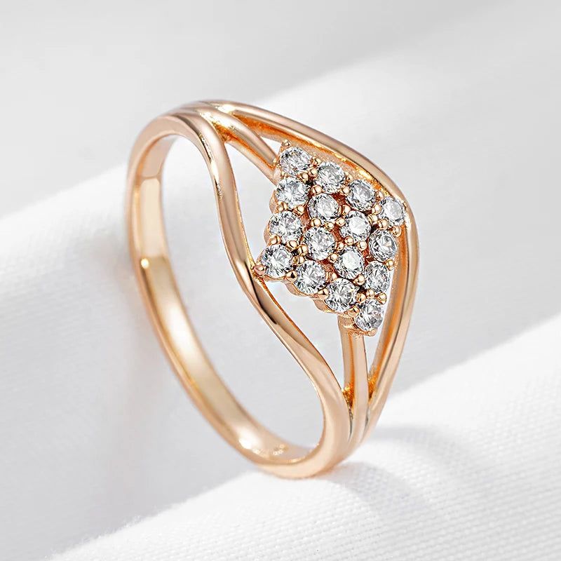 Stunning Vintage-Style 585 Rose Gold Geometric Ring with Natural Zircon Inlay