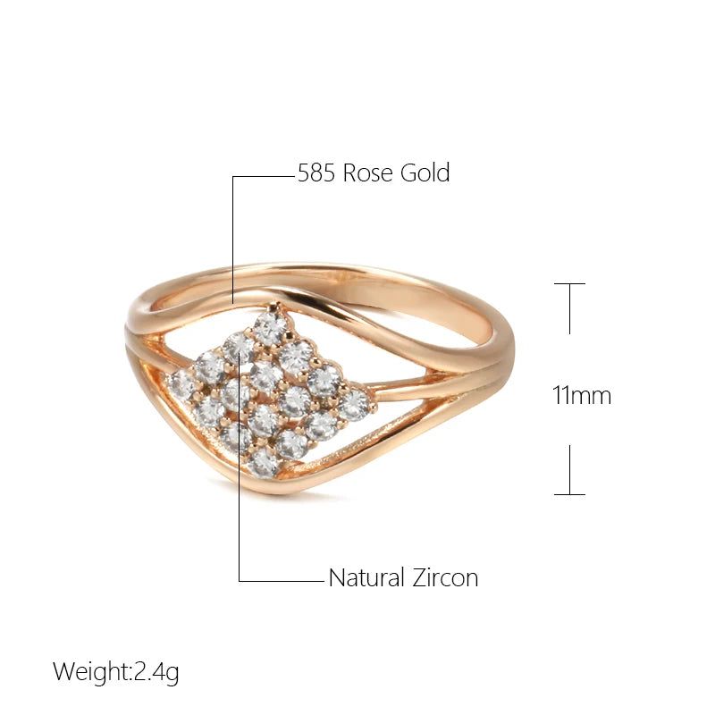 Stunning Vintage-Style 585 Rose Gold Geometric Ring with Natural Zircon Inlay