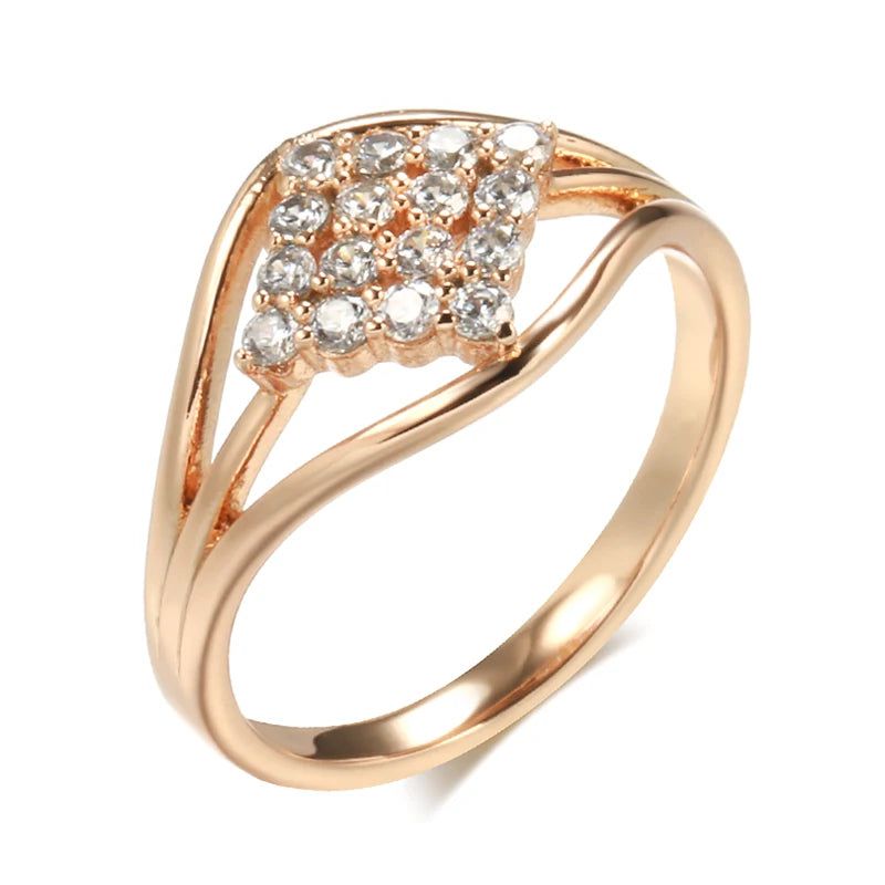 Stunning Vintage-Style 585 Rose Gold Geometric Ring with Natural Zircon Inlay