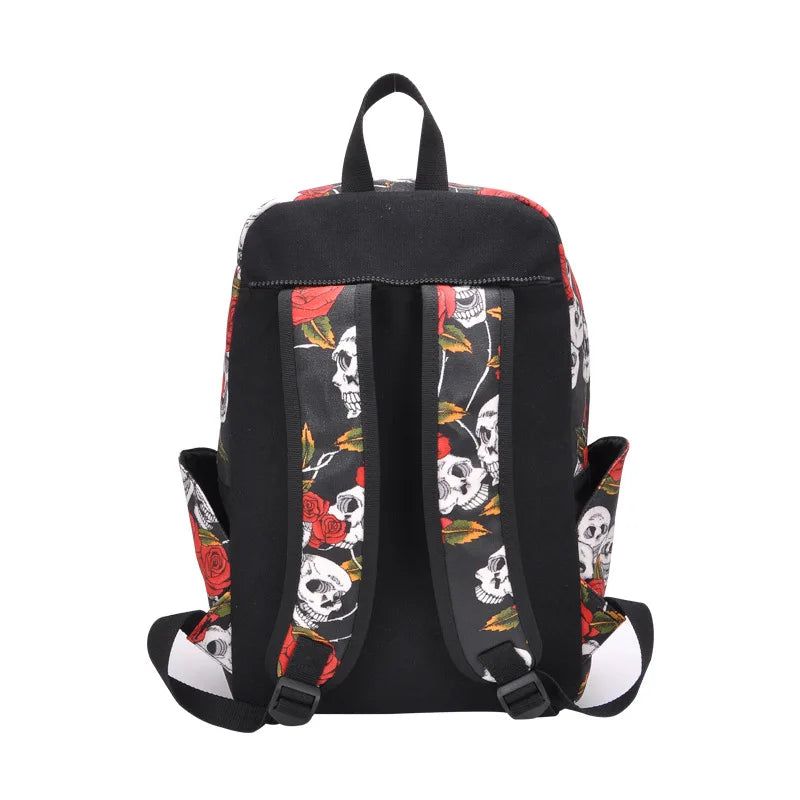 Stylish 3D Skull Rose Denim Backpack for Men & Women - Large Capacity Halloween Travel and Student Bag