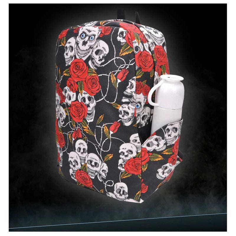 Stylish 3D Skull Rose Denim Backpack for Men & Women - Large Capacity Halloween Travel and Student Bag