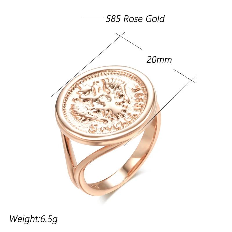 Stylish 585 Rose Gold Antique Cocktail Ring with Carved Totem Design and Natural Cubic Zirconia