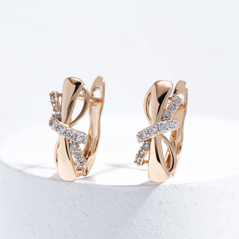 Stylish 585 Rose Gold Bowknot Drop Earrings with Natural Zircon Stones