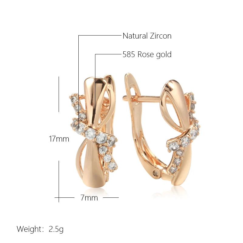 Stylish 585 Rose Gold Bowknot Drop Earrings with Natural Zircon Stones