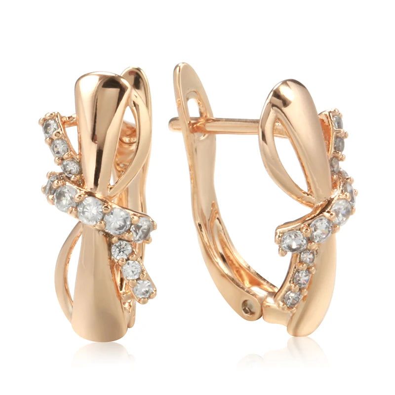 Stylish 585 Rose Gold Bowknot Drop Earrings with Natural Zircon Stones