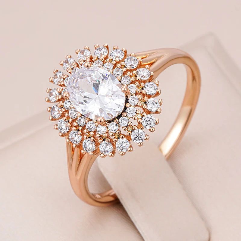 Stylish 585 Rose Gold Bridal Ring with Natural Zircon and Micro Wax Inlay