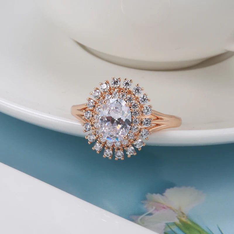 Stylish 585 Rose Gold Bridal Ring with Natural Zircon and Micro Wax Inlay