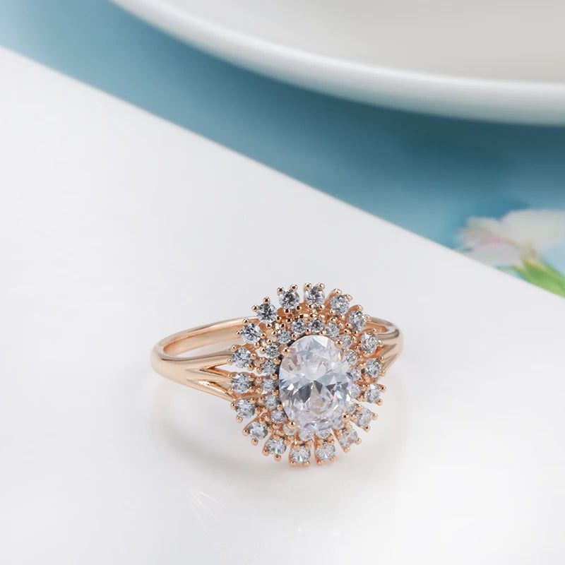 Stylish 585 Rose Gold Bridal Ring with Natural Zircon and Micro Wax Inlay