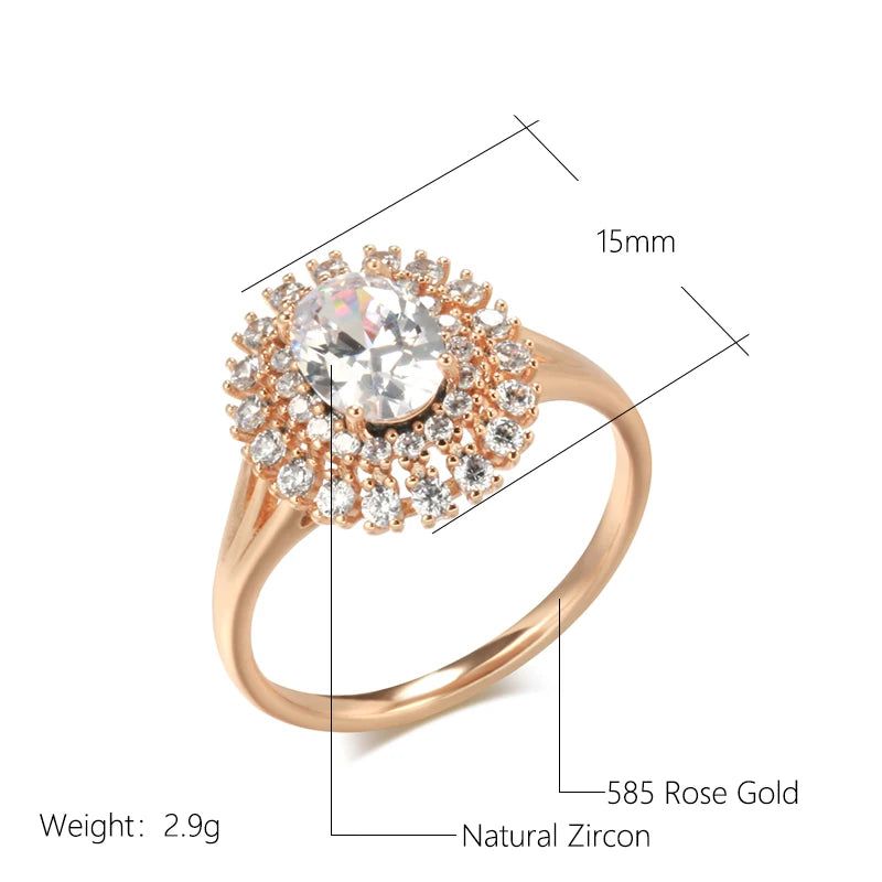 Stylish 585 Rose Gold Bridal Ring with Natural Zircon and Micro Wax Inlay