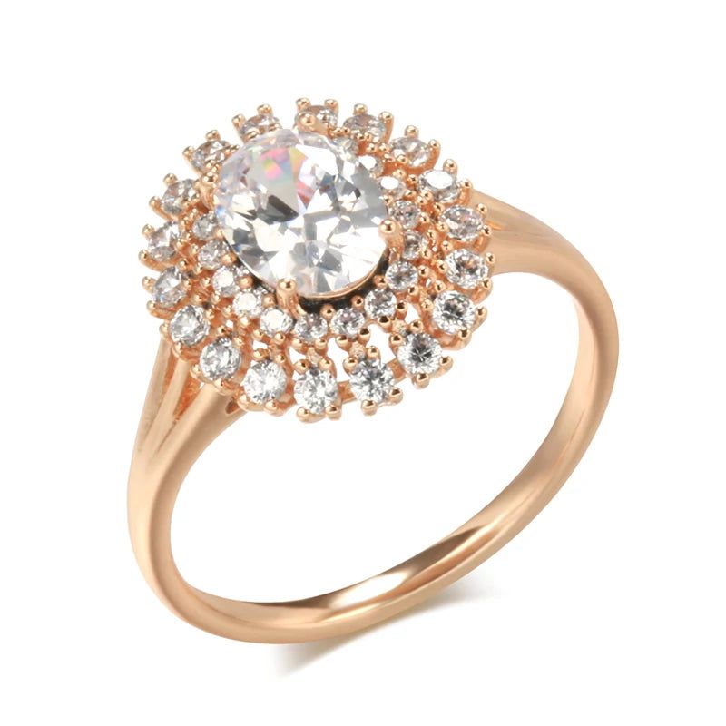 Stylish 585 Rose Gold Bridal Ring with Natural Zircon and Micro Wax Inlay