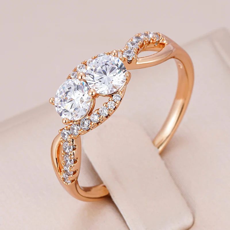 Stylish 585 Rose Gold Cocktail Ring with Micro-wax Inlay and Natural Zircon