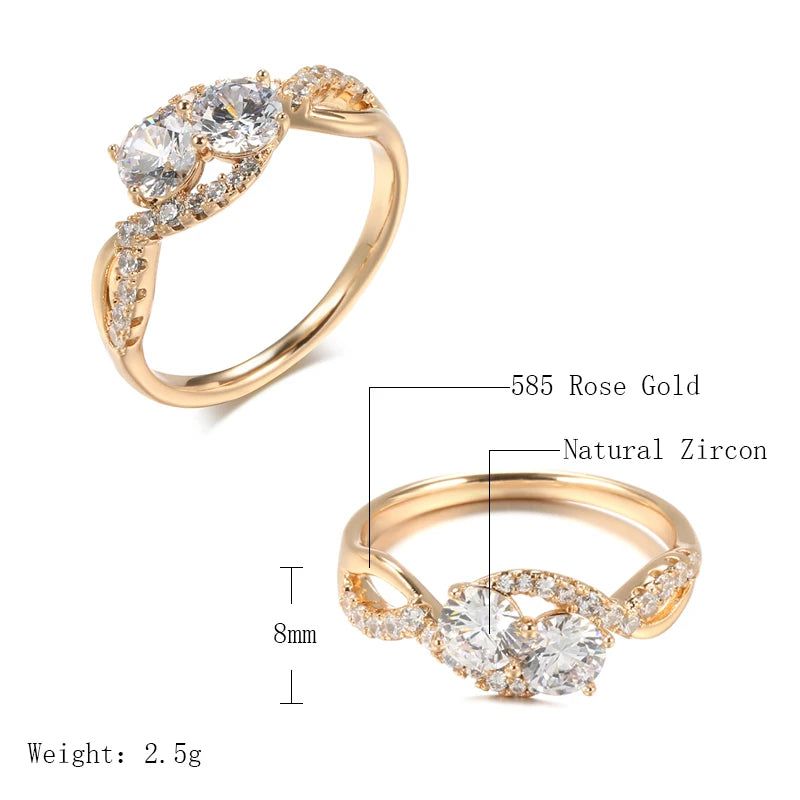 Stylish 585 Rose Gold Cocktail Ring with Micro-wax Inlay and Natural Zircon