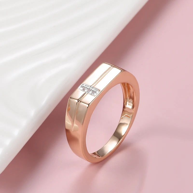 Stylish 585 Rose Gold Cocktail Ring with Natural Zircon for Men