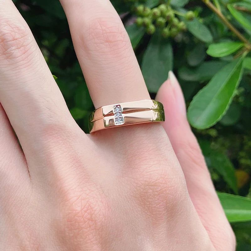 Stylish 585 Rose Gold Cocktail Ring with Natural Zircon for Men