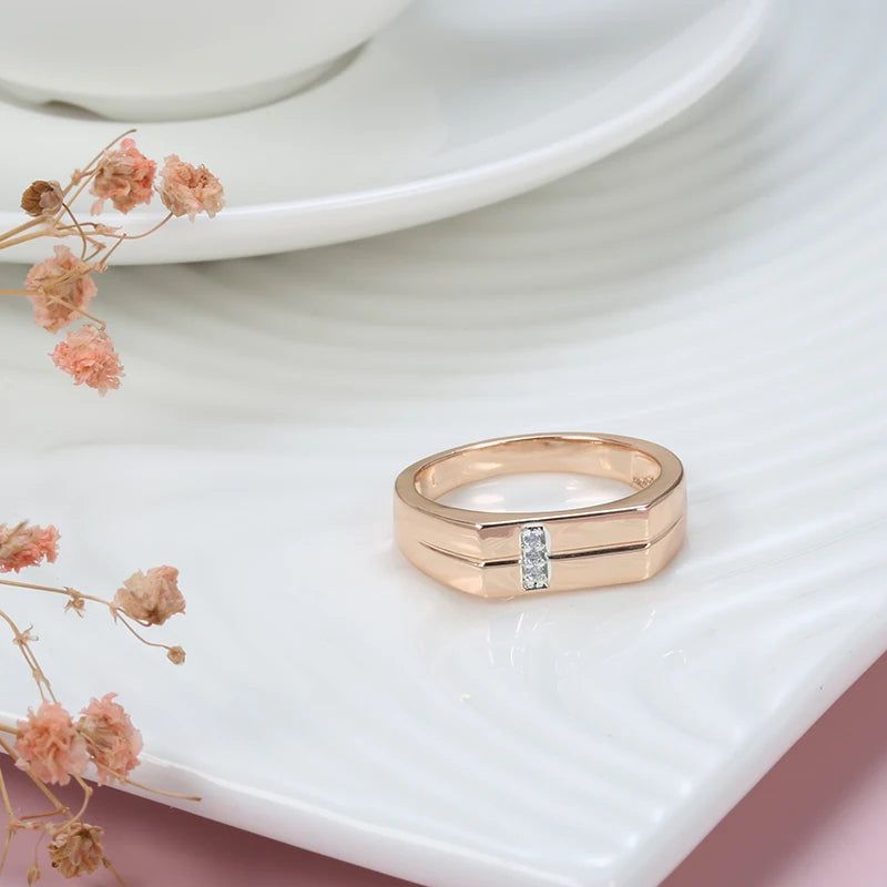 Stylish 585 Rose Gold Cocktail Ring with Natural Zircon for Men