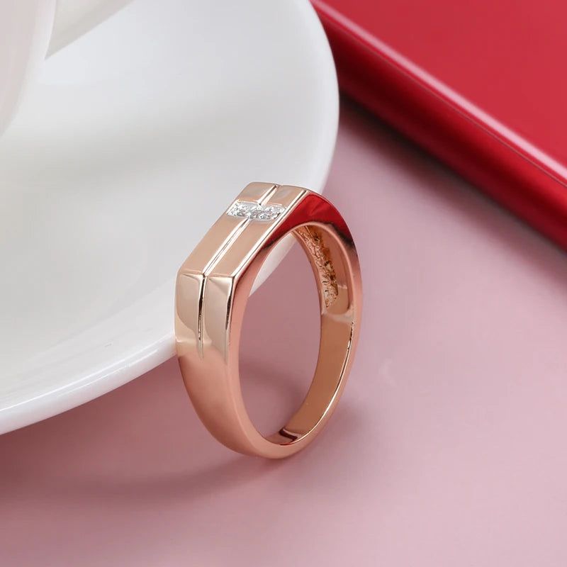 Stylish 585 Rose Gold Cocktail Ring with Natural Zircon for Men