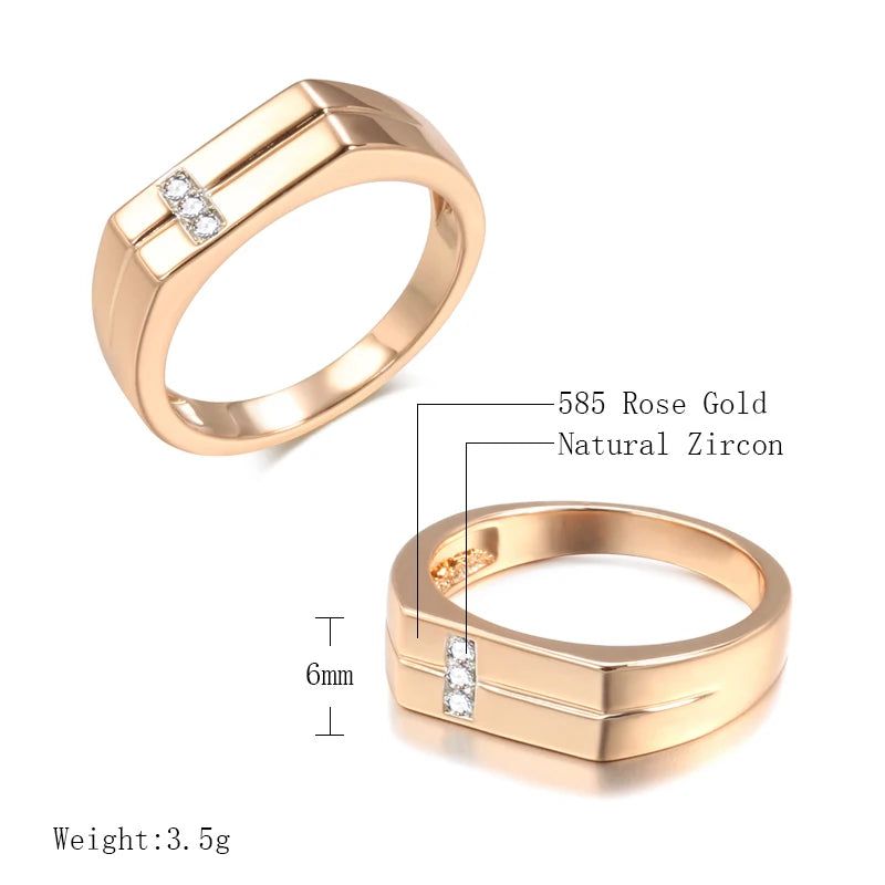 Stylish 585 Rose Gold Cocktail Ring with Natural Zircon for Men