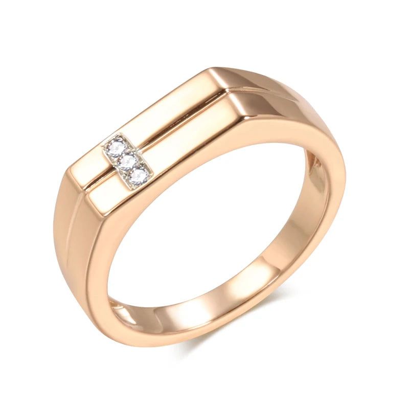 Stylish 585 Rose Gold Cocktail Ring with Natural Zircon for Men