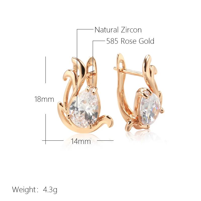 Stylish 585 Rose Gold Color Drop Earrings with Natural Zircon and Crystal Accents