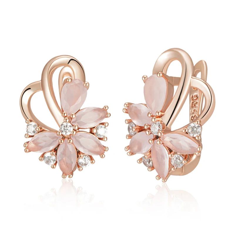 Stylish 585 Rose Gold Colored Drop Earrings with Pink Natural Zircon