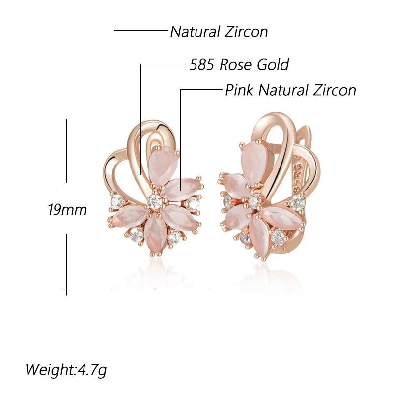 Stylish 585 Rose Gold Colored Drop Earrings with Pink Natural Zircon