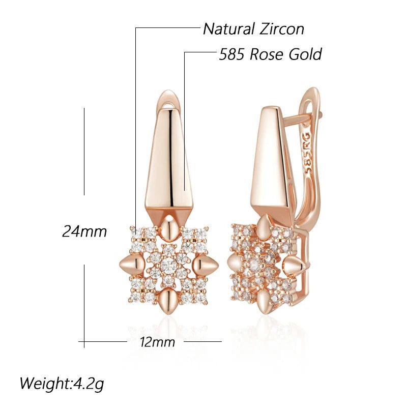 Stylish 585 Rose Gold Crystal Floral Drop Earrings with Natural Zircon Accents