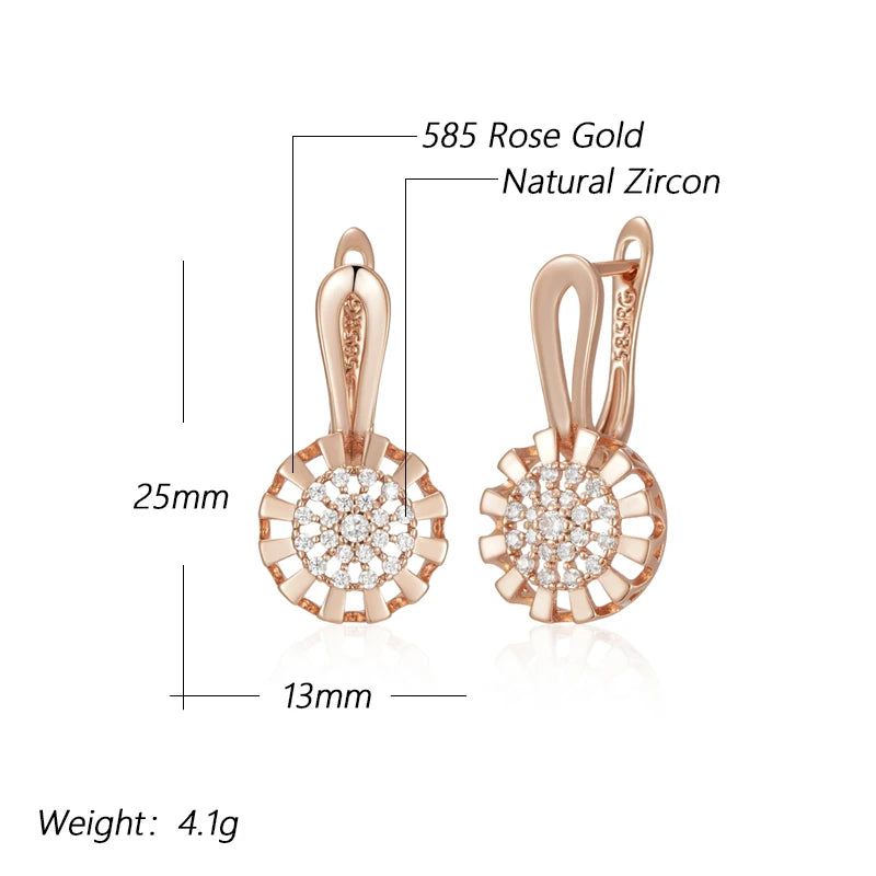 Stylish 585 Rose Gold Crystal Floral Drop Earrings with Natural Zircon Jewelry