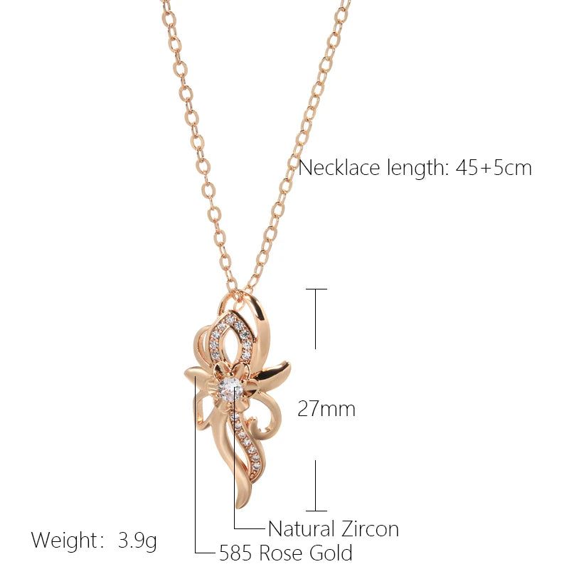 Stylish 585 Rose Gold Crystal Floral Pendant Necklace with Natural Zircon Accents