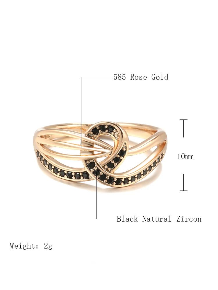 Stylish 585 Rose Gold Geometric Cross Ring with Black Natural Zircon - Vintage Fashion Jewelry