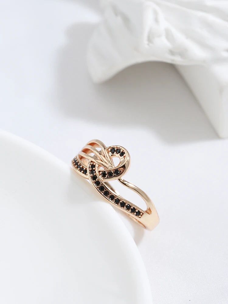 Stylish 585 Rose Gold Geometric Cross Ring with Black Natural Zircon - Vintage Fashion Jewelry