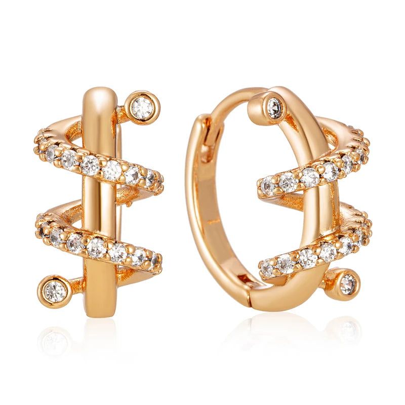 Stylish 585 Rose Gold Geometric Hoop Earrings with Dazzling Natural Zircon