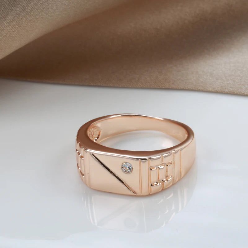 Stylish 585 Rose Gold Men's Square Ring with Natural Zircon Accents