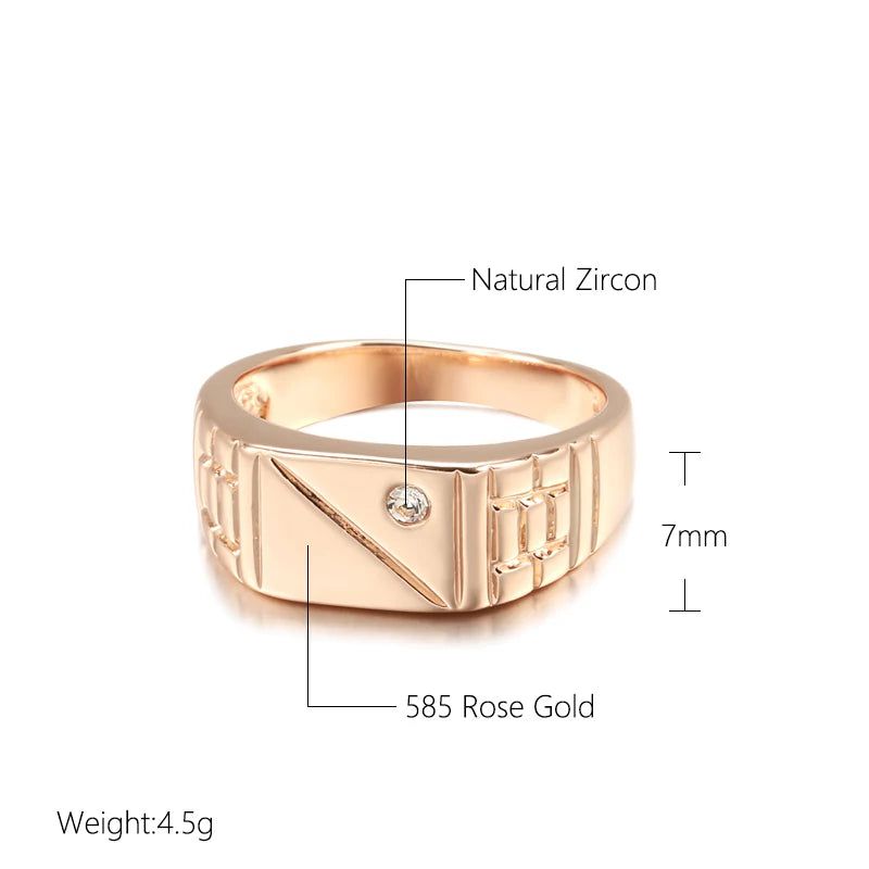 Stylish 585 Rose Gold Men's Square Ring with Natural Zircon Accents