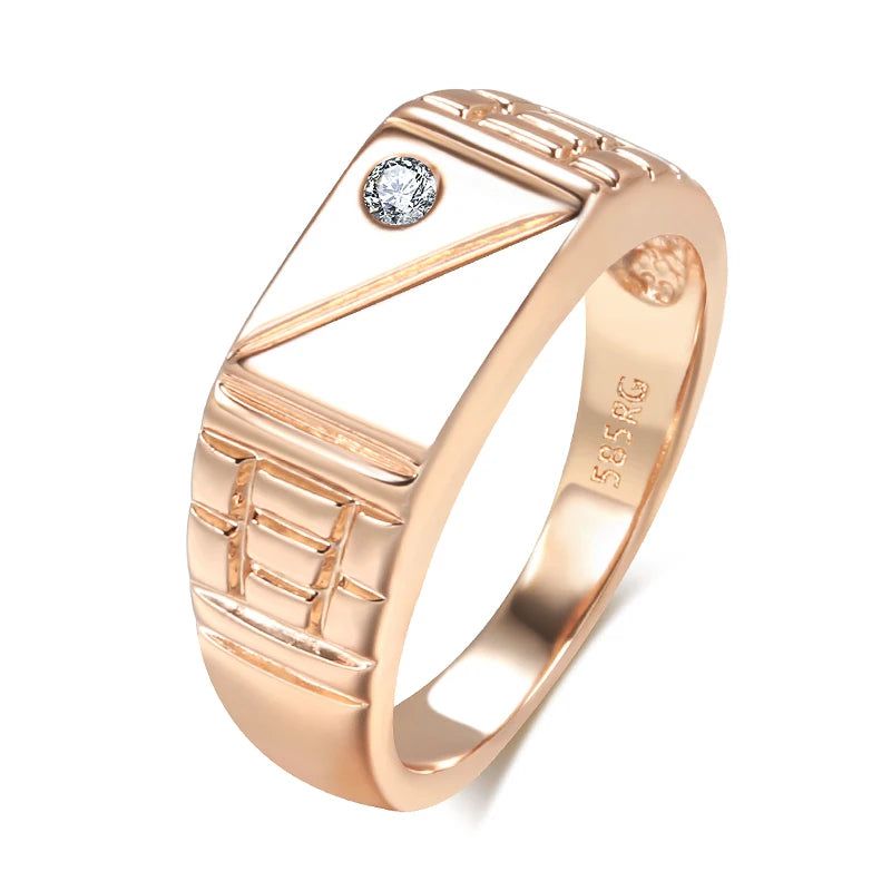 Stylish 585 Rose Gold Men's Square Ring with Natural Zircon Accents