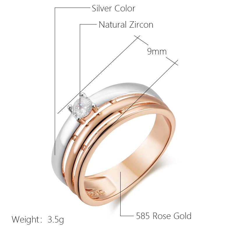 Stylish 585 Rose Gold & Silver Natural Zircon Wide Cocktail Ring