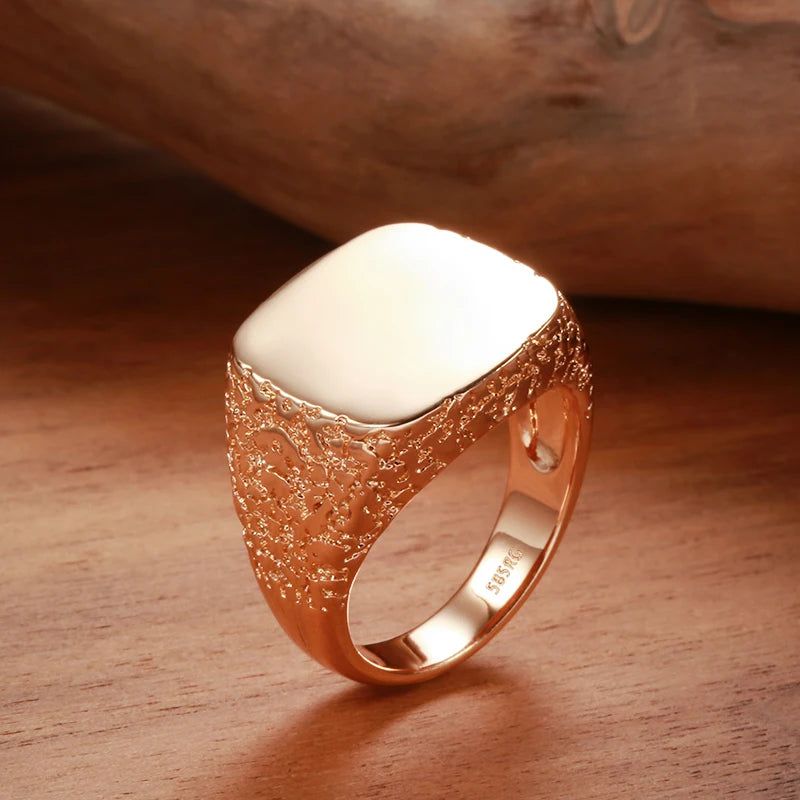 Stylish 585 Rose Gold Square Punk Ring for Men - Hot Fashion Glossy Jewelry