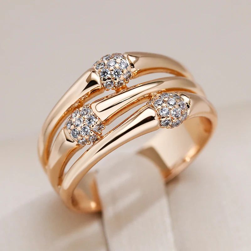 Stylish 585 Rose Gold Wide Cocktail Ring with Natural Zircon - Modern Fashion Jewelry