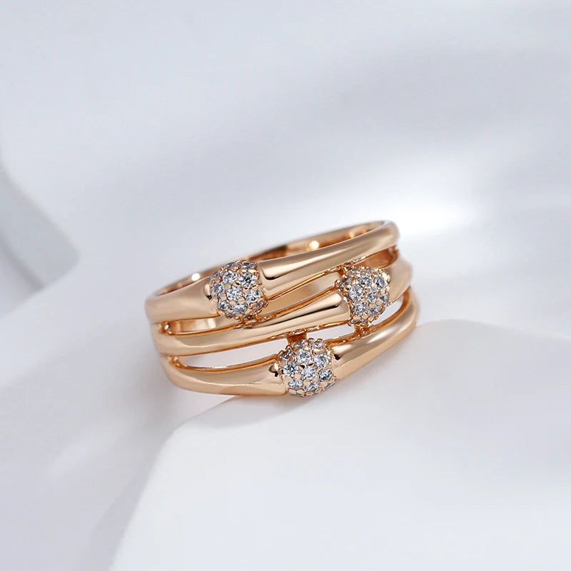 Stylish 585 Rose Gold Wide Cocktail Ring with Natural Zircon - Modern Fashion Jewelry