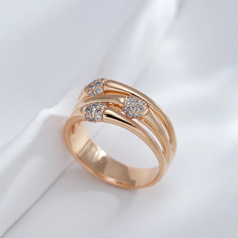 Stylish 585 Rose Gold Wide Cocktail Ring with Natural Zircon - Modern Fashion Jewelry