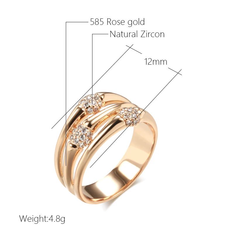 Stylish 585 Rose Gold Wide Cocktail Ring with Natural Zircon - Modern Fashion Jewelry