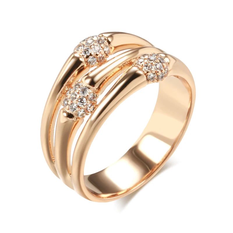 Stylish 585 Rose Gold Wide Cocktail Ring with Natural Zircon - Modern Fashion Jewelry