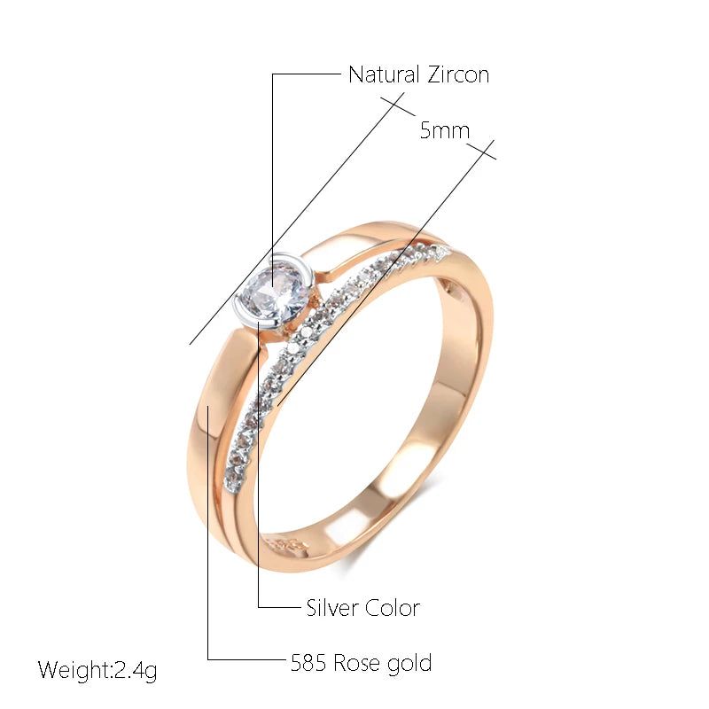 Stylish 585 Rose Gold and Silver Natural Zircon Slim Cocktail Ring