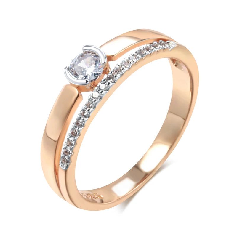 Stylish 585 Rose Gold and Silver Natural Zircon Slim Cocktail Ring