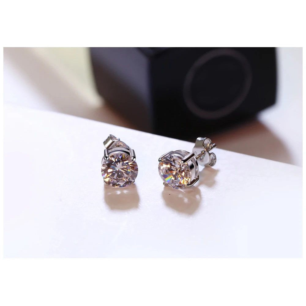 Stylish 7mm Round 925 Sterling Silver Cubic Zirconia Stud Earrings